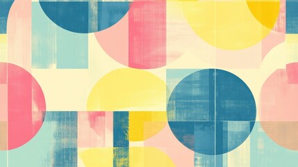 Fototapeta premium Modern abstract geometric pattern in yellow, pink, and blue, creating a stylish and contemporary banner design.