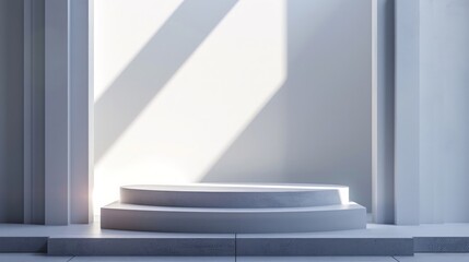 Fototapeta premium Minimalist White Platform with Sunlight for Product Display