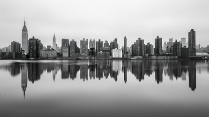 Obraz premium Skyline reflection in calm water.