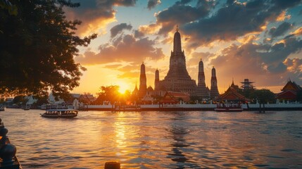 Obraz premium Wat Arun Temple at sunset landmark of Bangkok, Thailand
