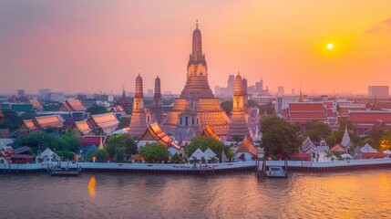 Obraz premium Wat Arun Temple at sunset landmark of Bangkok, Thailand