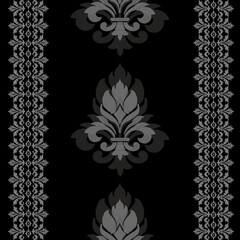 black and white background, damask seamless pattern.