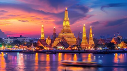 Obraz premium Wat Arun Temple at sunset landmark of Bangkok, Thailand