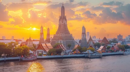 Wat Arun Temple at sunset landmark of Bangkok, Thailand