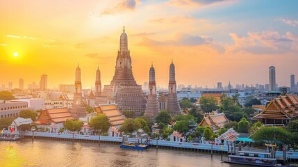 Obraz premium Wat Arun Temple at sunset landmark of Bangkok, Thailand