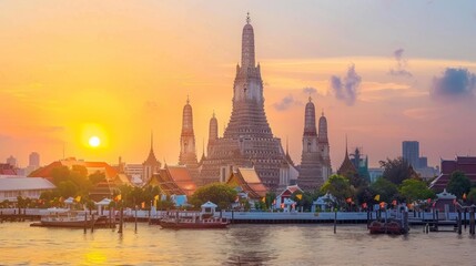 Fototapeta premium Wat Arun Temple at sunset landmark of Bangkok, Thailand