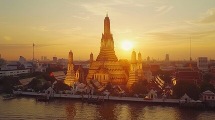 Obraz premium Wat Arun Temple at sunset landmark of Bangkok, Thailand