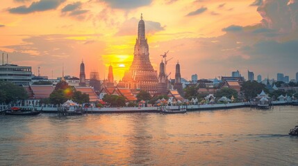 Obraz premium Wat Arun Temple at sunset landmark of Bangkok, Thailand