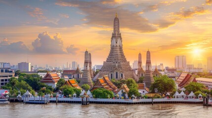 Obraz premium Wat Arun Temple at sunset landmark of Bangkok, Thailand