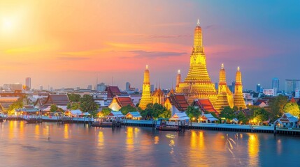 Obraz premium Wat Arun Temple at sunset landmark of Bangkok, Thailand