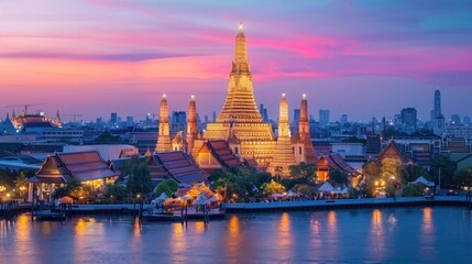 Fototapeta premium Wat Arun Temple at sunset landmark of Bangkok, Thailand