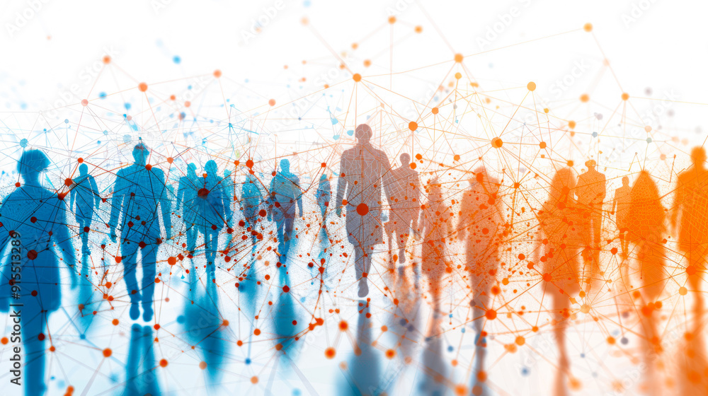 Poster social network showing connection and communication between people on light background. global inter