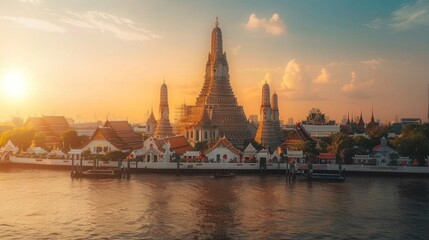 Fototapeta premium Wat Arun Temple at sunset landmark of Bangkok, Thailand