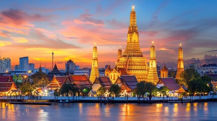 Fototapeta premium Wat Arun Temple at sunset landmark of Bangkok, Thailand