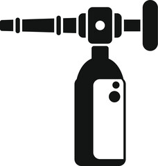 Black and white silhouette icon of a gas welding torch with cylinder, ideal for industrial and manufacturing related designs