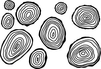 Circular wood rings. Saw cut timber. Line ripple circle wood texture. Vector illustration