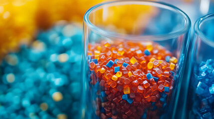 recyceltes Plastik Granulat, Buntes Granulat, PA6, ASA, ABS, PET, Plastik Kunststoff Granulat, wieder verwendbarer Kunststoff, Glas voll Kunststoff 	
