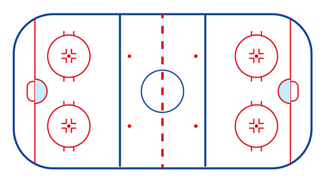 The essential markings and areas of a standard ice hockey rink, highlighting goal zones and play areas. Vector illustration