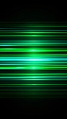 A series of horizontal green light streaks are depicted against a black background. 