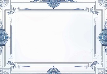  Geometric Blue Border Frame Vector Illustration with Layered Relief Seals on White Background 