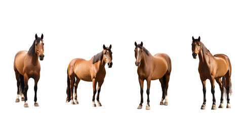 Amazing brown horse collection animal bundle separated on a white background
