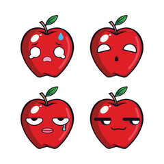 Vector set of cute apple fruit emojis. Isolated on white background. Kawaii cartoon smiling apples.