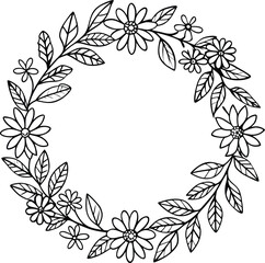 Wreath flower beauty hand drawn for adult coloring book illustration
