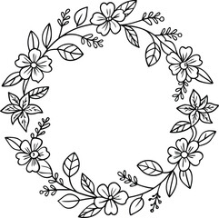 Wreath flower beauty hand drawn for adult coloring book illustration
