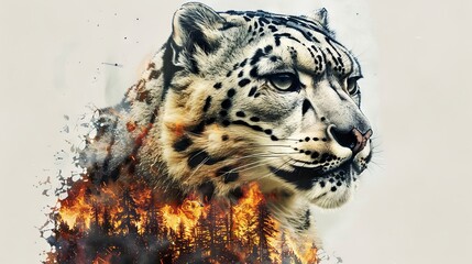 The majestic snow leopard with fire.