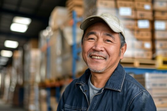 Portrait of a smiling middle aged male warehouse worker