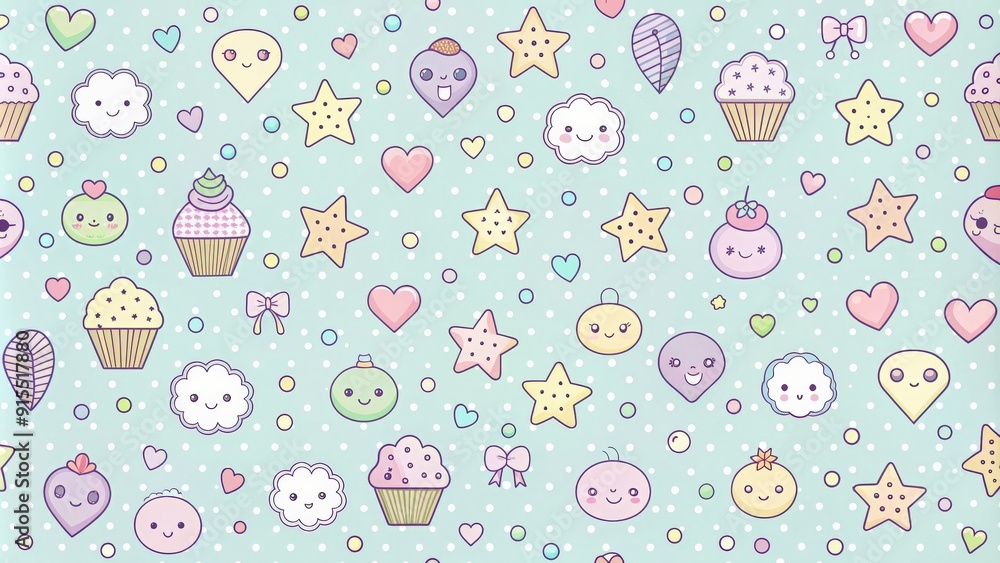 Poster pastel colored pattern background with cute and kawaii elements for a sweet and charming presentatio