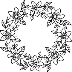 Wreath flower beauty hand drawn for adult coloring book illustration
