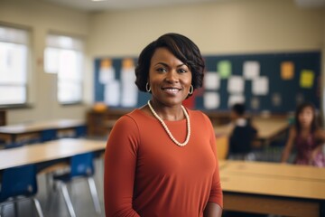 Fototapeta premium Portrait of a female teacher in classroom