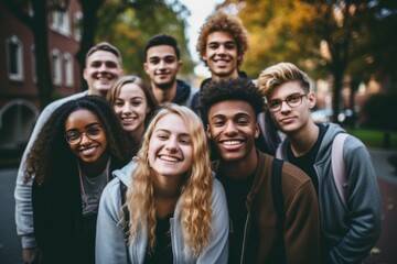 Smiling group of diverse group of students