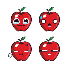 Vector set of cute apple fruit emojis. Isolated on white background. Kawaii cartoon smiling apples.