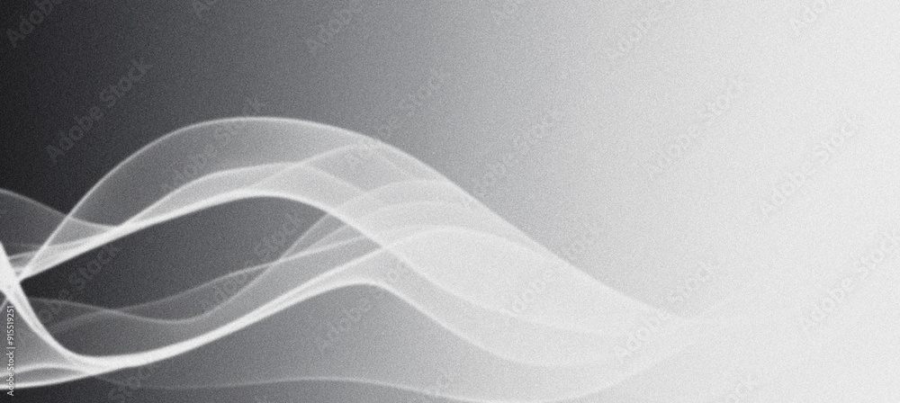 Aufkleber flowing abstract white waves on a grayscale gradient background