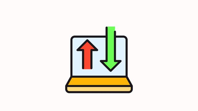 Laptop with red up arrow and green down arrow. motion graphic icon