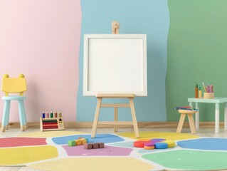 white empty easel for drawing in children's room