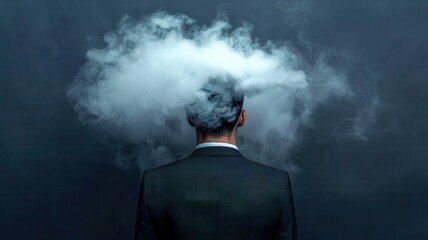 Obraz premium Human figure surrounded by swirling smoke, representing pollution and health struggles, environmental health