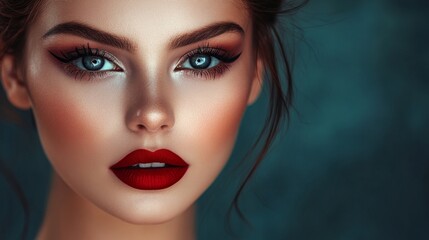 Fototapeta premium A close-up of a woman with a bold fashion statement and glamorous makeup, focusing on her expressive eyes and striking features.