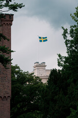 Swedish flag on Universitetshuset in Lund Sweden