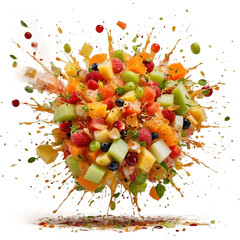 Fresh Mixed Fruit Explosion, Colorful Fruit Splash, Fruit Blast Art, Healthy Food , Vibrant Fruit Salad