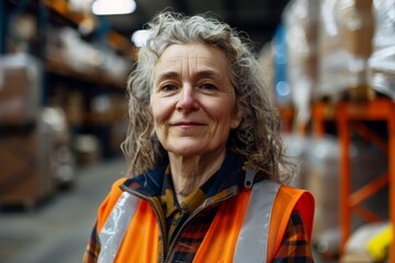 Portrait of a smiling middle aged female warehouse worker