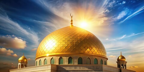 Golden dome of the mosque shining in the sunlight, Islamic, architecture, religion, building, golden, mosque