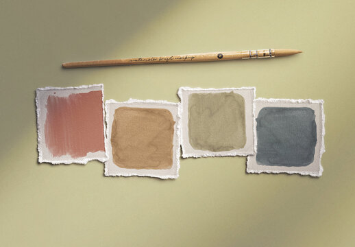 Sampling Deckled Edge Paper with Watercolor Brush Mockup