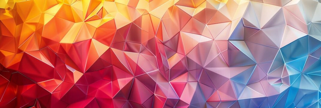 Abstract background with interlocking triangles in vibrant colors, featuring ample copy space for