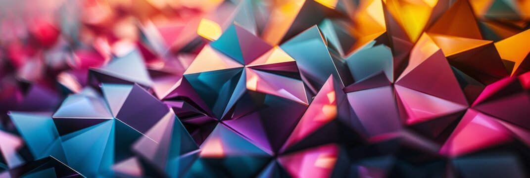 Abstract background with interlocking triangles in vibrant colors, featuring ample copy space for