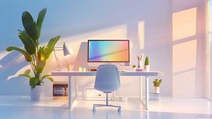 Minimalist Home Office with Sunlight Streaming Through the Window.