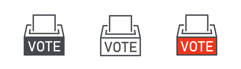 Ballot vote box icon. Box for voting, referendum, candidate, election, democracy symbol. Line flat and colored flat vector illustration.