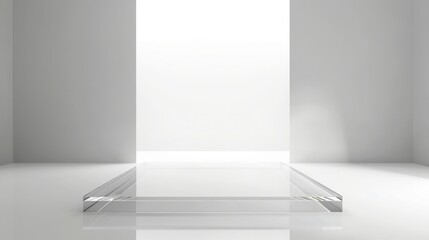 Fototapeta premium Minimalist Glass Platform in a White Room